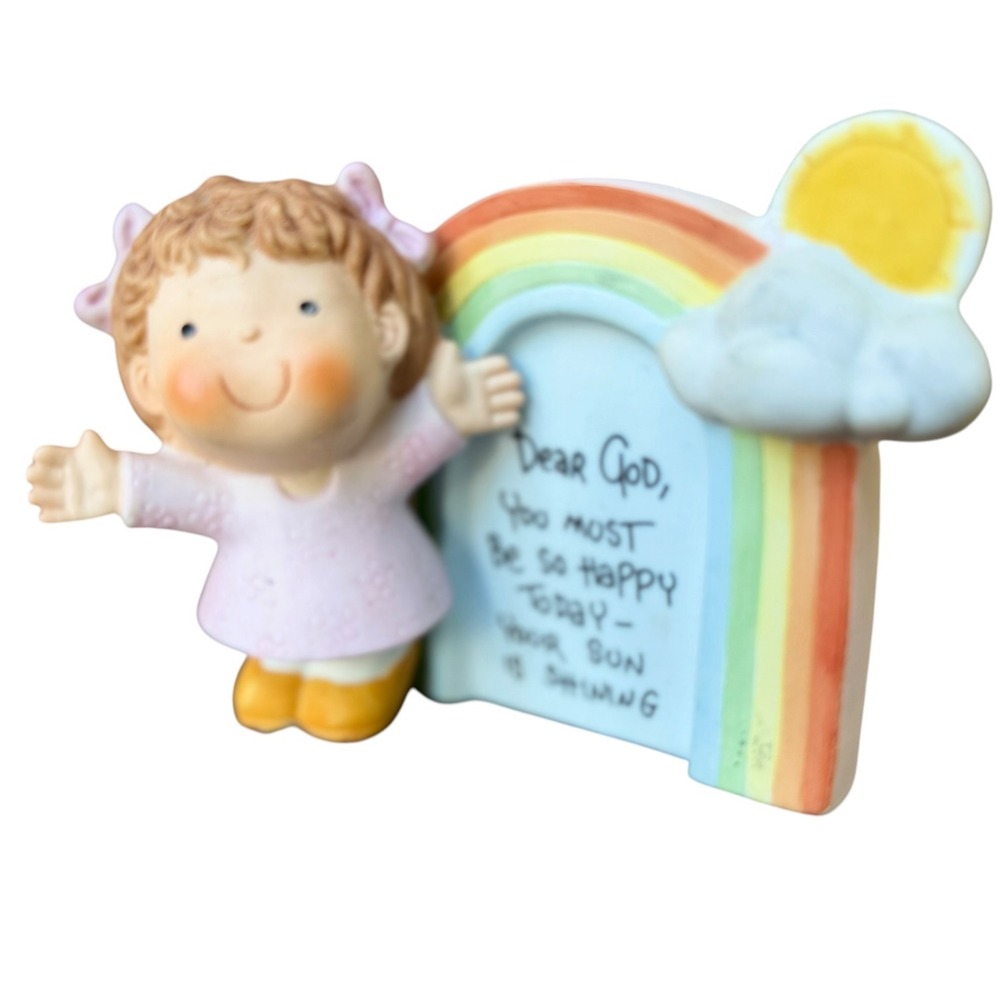 Vintage Enesco Dear God Kids Figurine Rainbow Sun "Your Sun Is Shining" Korea - Picture 7 of 12